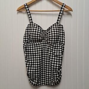 Beach Bump Maternity Tankini Top Womens L Black White Gingham Ruched Sides Swim